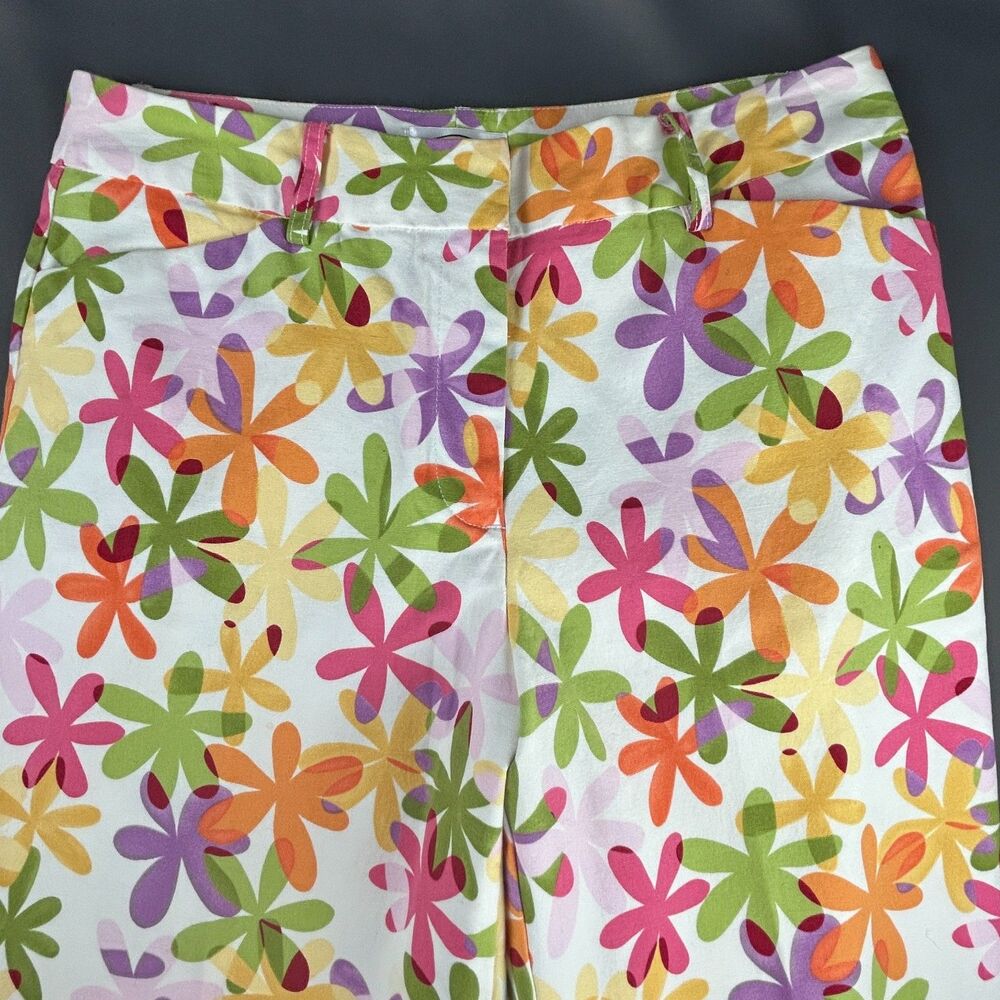Talbots Flower Power Crazy Daisy Colorful Crop Dress Pants Size 10 - Picture 11 of 14